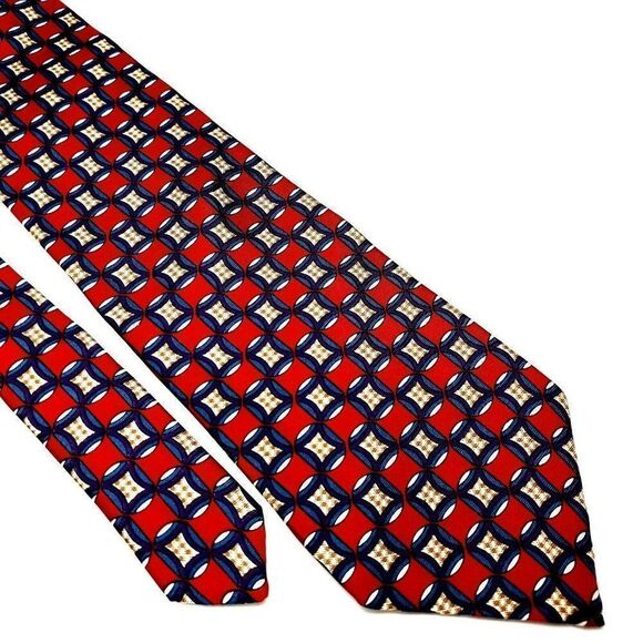 Christian Dior Monsieur Silk Tie Print Short Wide Red Geometric - Picture 1 of 6